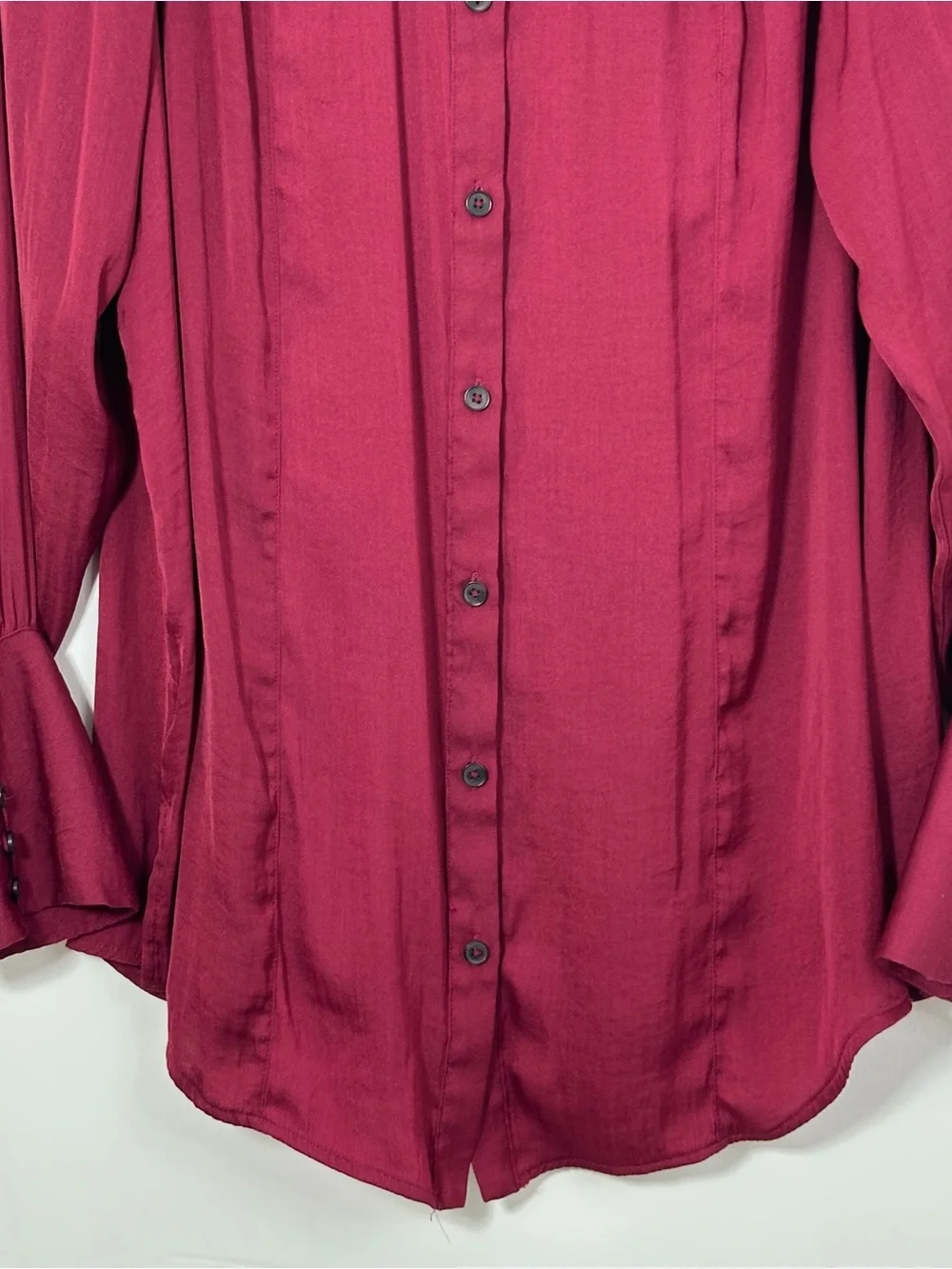 Free People Burgundy Button Front Blouse Women’s Large Puff Sleeve Cuff Top